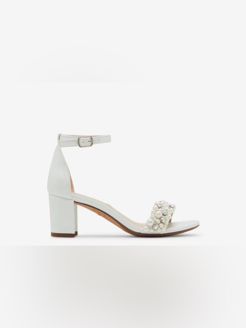 White Pearl-Embellished Block Heel Sandal, size 2